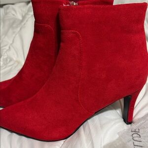 Red Suede stiletto ankle boots